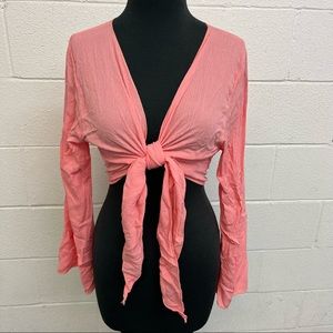 Cropped tie front blouse